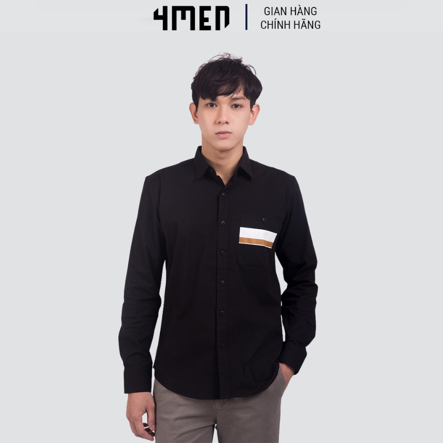 Áo Sơ Mi Nam Túi Ngực In 4MEN ASM1307 vải cotton thấm mồ hôi, chống nhăn, dài tay, form slimfit tôn dáng đẹp