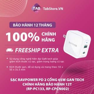 Sạc ravpower pd 2 cổng 65w gan tech chính hãng - bảo hành 12t