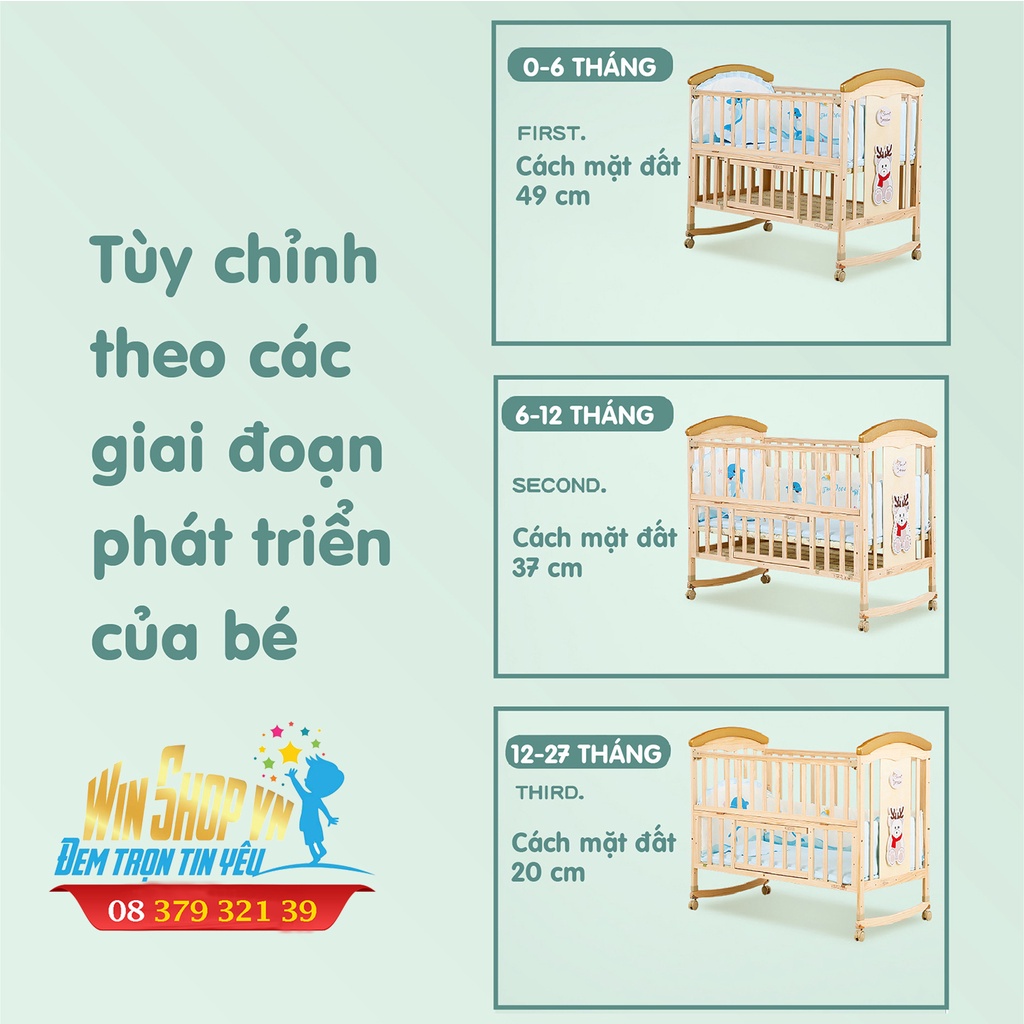 Nôi cũi UMOO UM-0860 màu gỗ