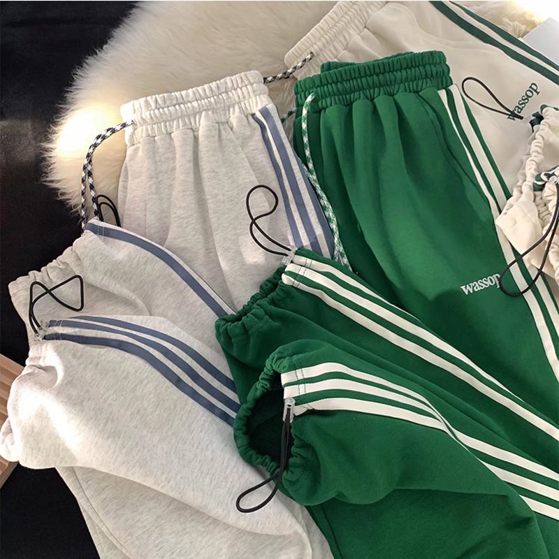 Unisex 3 sọc quần baggy nam ống rộng simple quần jogger thời trang hàn quốc quần ống rộng