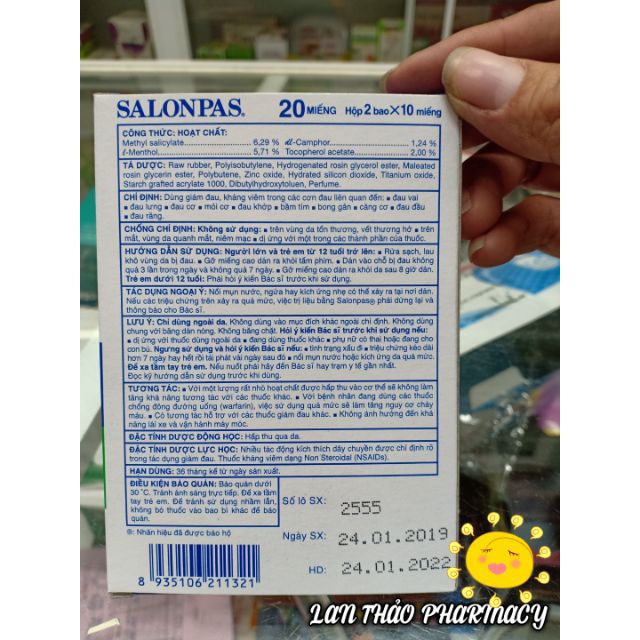 Salonpas Hisamitsu 20 miếng/hộp miếng dán giảm đau nhanh chóng giá tốt