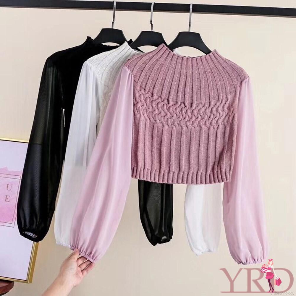 FREESHIP ĐƠN 99K_ Korean Style Women Round Neck Lantern Sleeve Stitching Tops | BigBuy360 - bigbuy360.vn