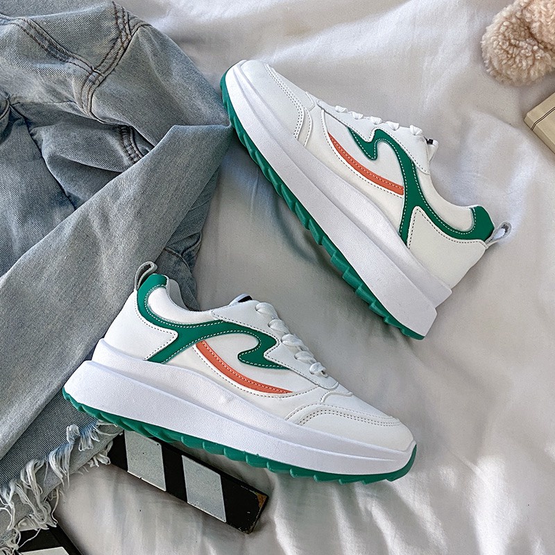 giày thể thao nữ độn đế tăng chiều cao cách điệu A5 ( trắng nâu- trắng xanh) HÀNG MỚI VỀ Chinh giày