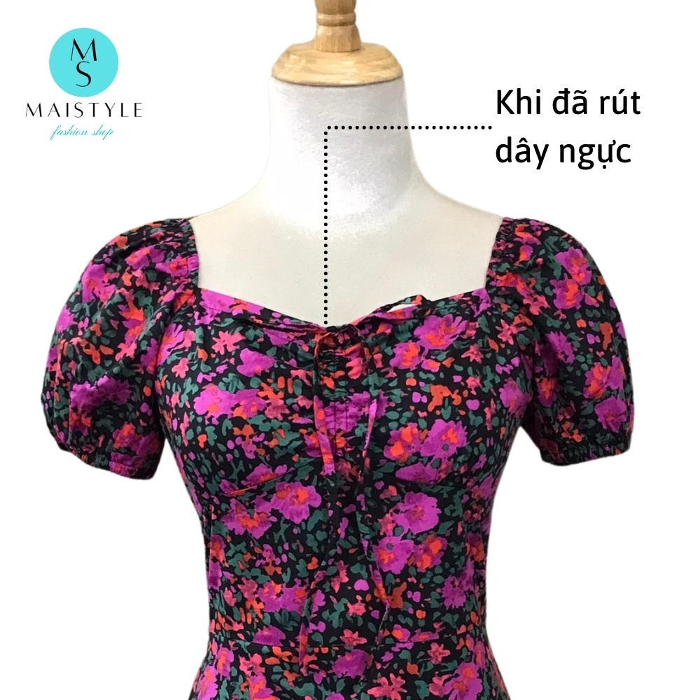 Váy hoa nhí MAISTYLE đầm body hoa nhí tay phồng cổ vuông trễ vai thiết kế đẹp dáng ngắn MY1113 | BigBuy360 - bigbuy360.vn