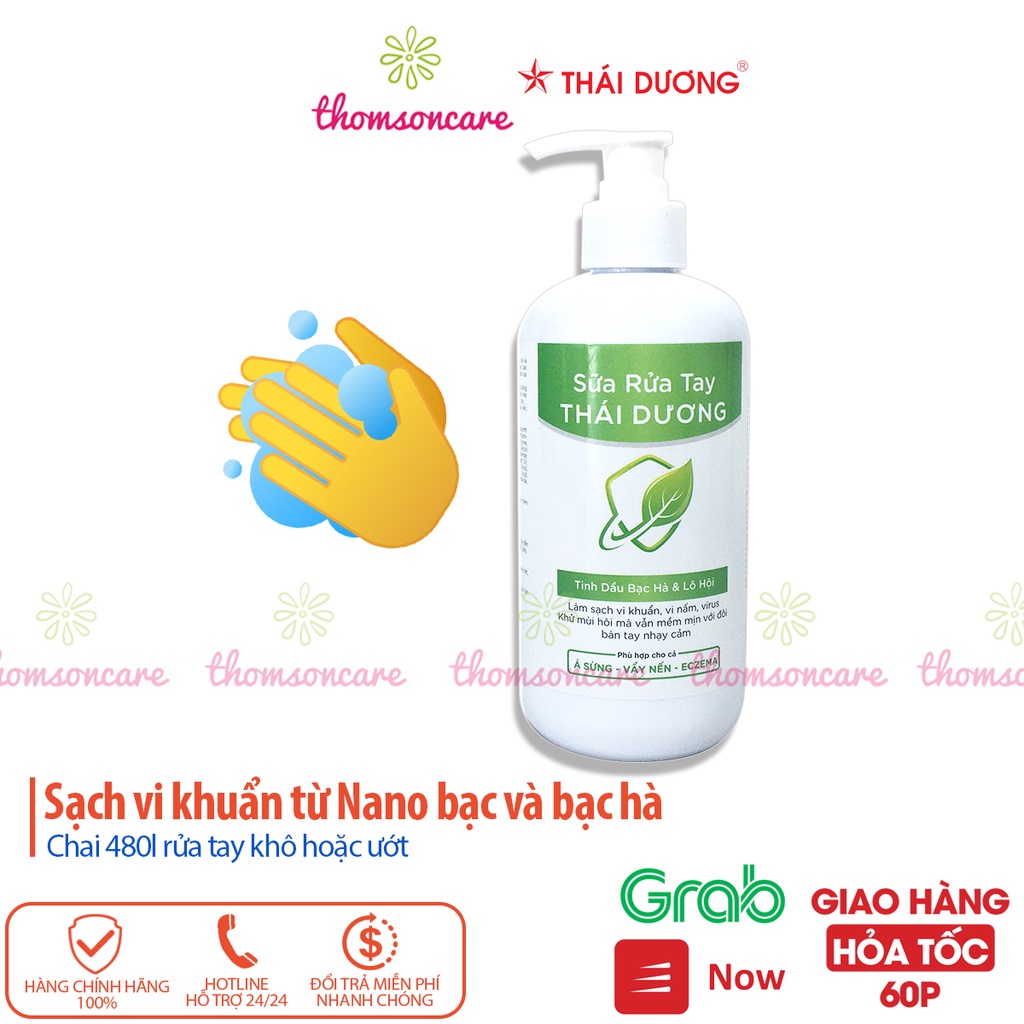Nước rửa tay kháng khuẩn Thái Dương 480ml từ thảo dược - bảo vệ cả nhà - Chai có vòi tiện lợi
