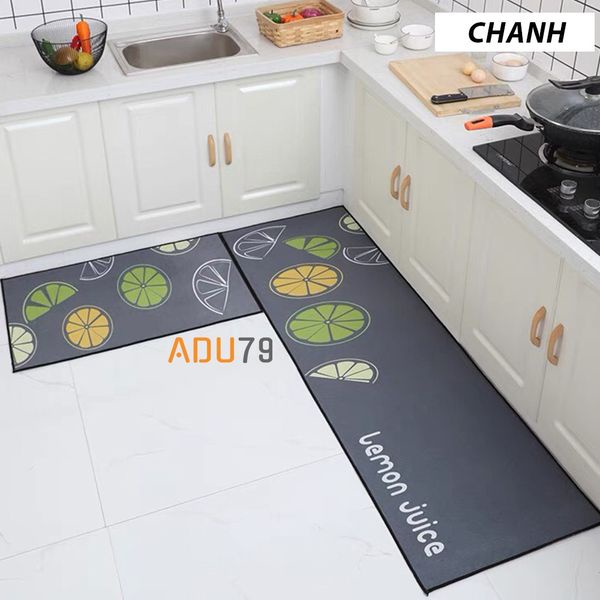Bộ 2 Thảm Trải Sàn Bếp 3D Cao Cấp Siêu Thấm Mặt Đế Chống Trơn Trượt
