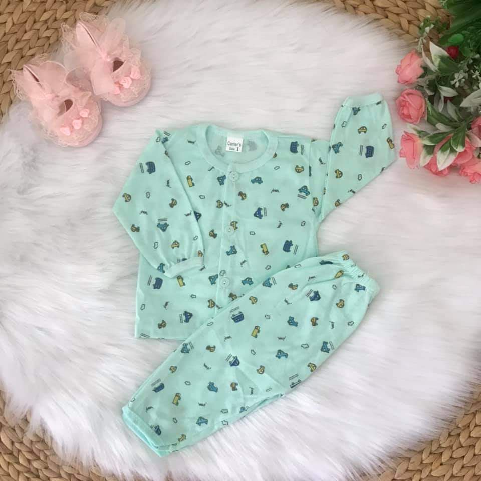 Set 5 bộ quần áo sơ sinh cotton hoa nền màu cho bé 3 đến 7kg