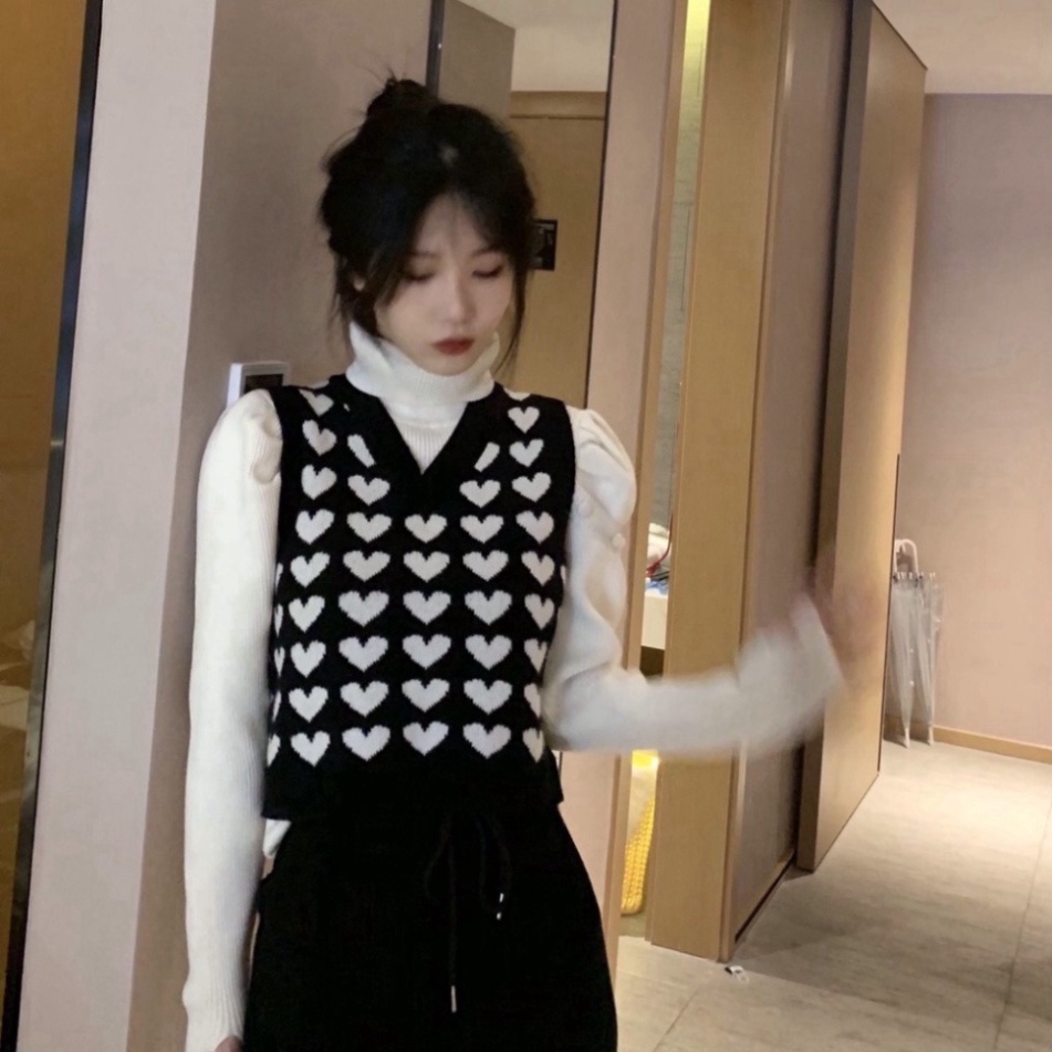 Gile Len Ulzzang Nữ Hàn Quốc, Áo Gile Len Dáng Vừa Họa Tiết Hình Trái Tim Cổ Chữ V HotTrend 2021 Cao Cấp | BigBuy360 - bigbuy360.vn