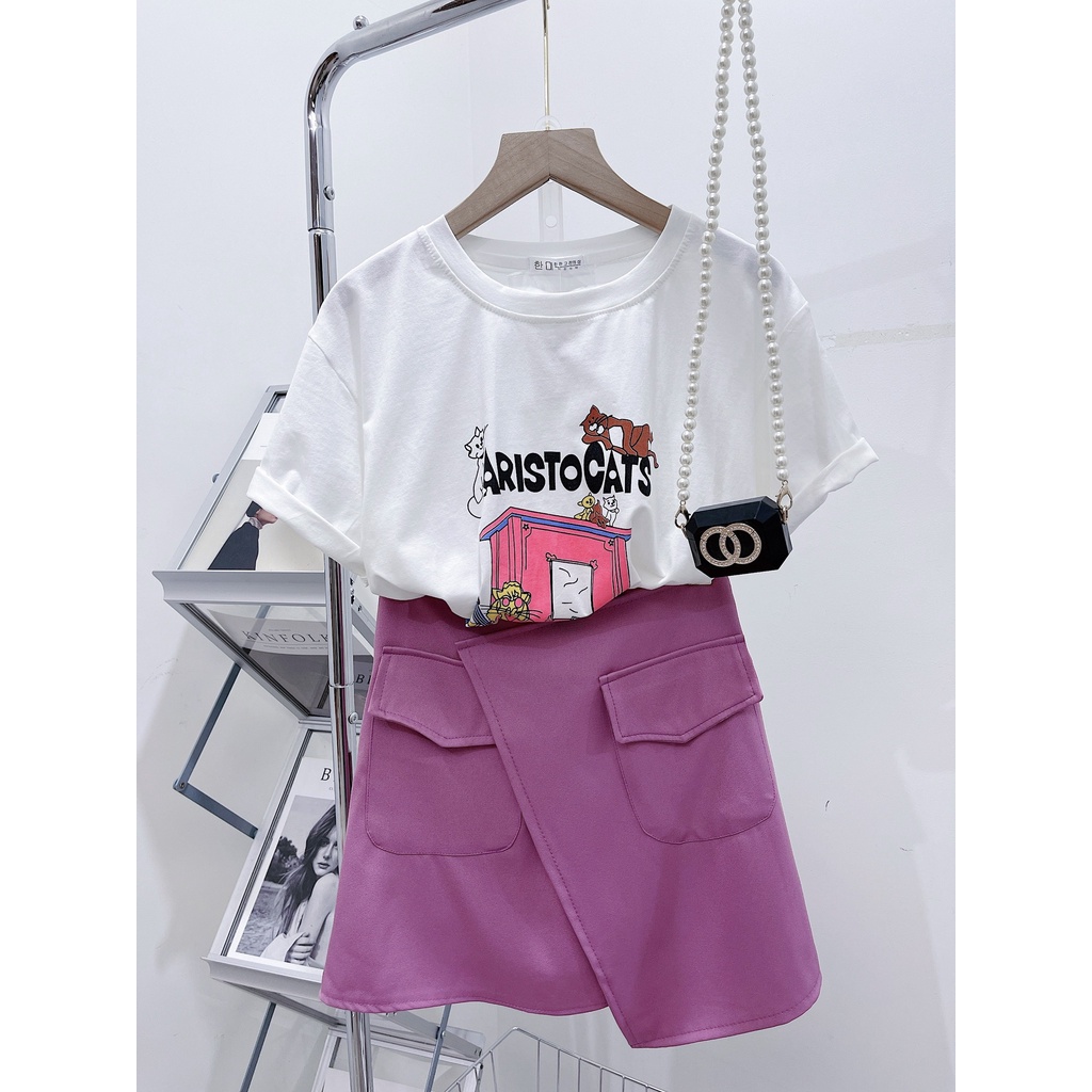 Set áo hoạt hình chân váy hồng siêu cá tính TL734