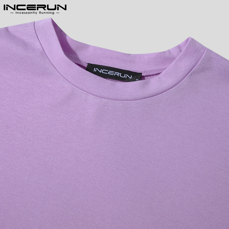 Áo Thun T-shirt INCERUN Dành Cho Nam Thiết Kế Tay Ngắn Thêu Hình Đơn Giản Trơn Màu