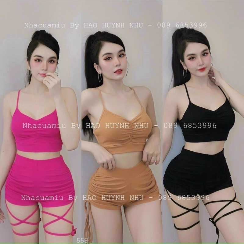 Sét bộ nữ áo 2 dây , set tập gym + quần rút dây chất vải thun gân len 4 chiều FreeSize sang chảnh 🍀🍀🍀🍀🍃🍃🍃NG87788