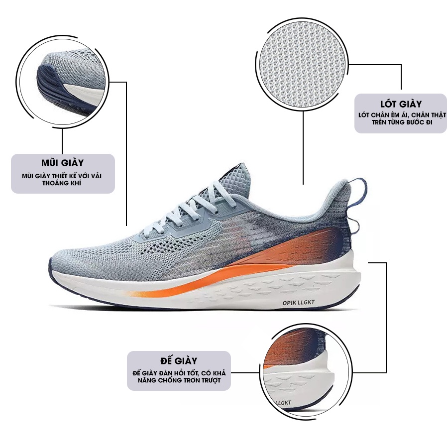 Giày Thể Thao Nam MENDO - Sneaker Màu Đen - Xám, Giày Thể Thao Hoạt Động Ngoài Trời, Thoáng Khí - G5416