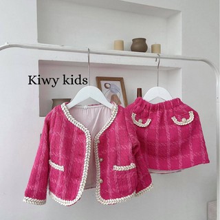 SET CHÂN VÁY VÀ ÁO KHOÁC DẠ TWEED KIDS60 MÀU HỒNG ĐIỆU ĐÀ CHO BÉ GÁI TỪ 1 ĐẾN 6 TUỔI