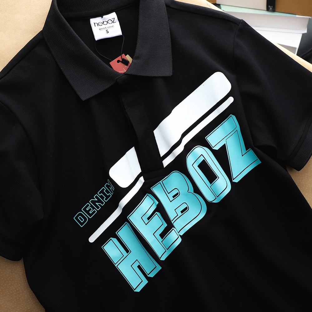 Áo thun nam có cổ, polo logo GREEN HEBOZ chất vải cotton 4 chiều in hình cao cấp - BLACK - 00001211
