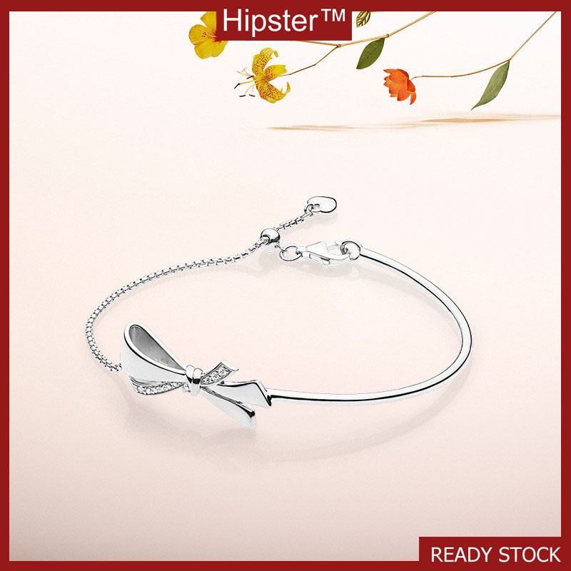 Nơ S925 Bạc Vòng Tay Sáng Tạo Có Thể Điều Chỉnh Đơn Giản Thoáng Mát Hiện Đại và Hợp Thời Trang/Nữ