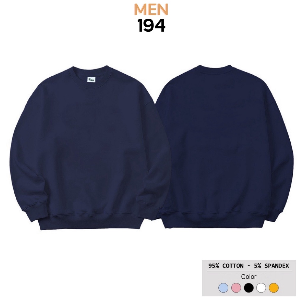 Áo sweater MEN 194 vải nỉ thu đông co dãn, dày dặn mềm mịn form rộng phong cách Unisex full màu - SW Trơn