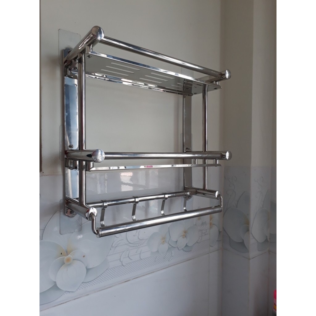 Giá Treo Khăn Nhà Tắm Inox 304, Kệ Treo Khăn Tắm 3 Tầng Lắp Đặt Dán Tường Tiện Lợi Không Cần Khoan