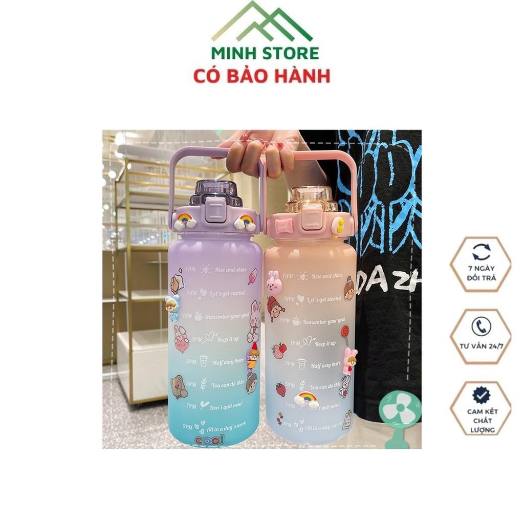 Bình Đựng Nước 2L Dễ Thương Có Vạch Báo Giờ Uống Nước