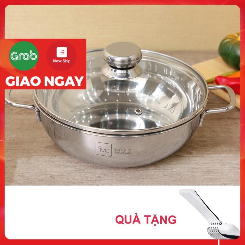 Nồi lẩu um xào 3 đáy inox 430 Fivestar bếp từ nắp kính ( 24 cm / 26 cm / 28 cm )