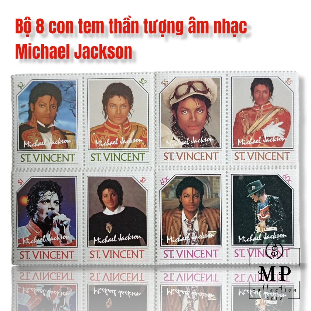 Set 8 tem thần tượng âm nhạc Michael Jackson gồm 8 con sưu tầm hiếm