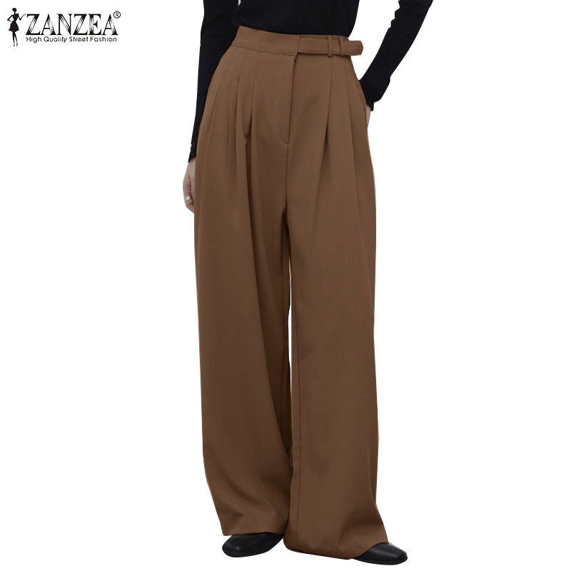Quần dài ống rộng ZANZEA màu trơn phong cách Hàn Quốc thời trang năng động