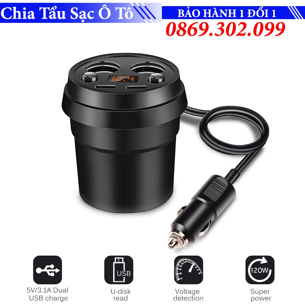 Bộ Chia Tẩu Sạc Và 2 Cổng USB Car Charger 2 USB PORTS Trên Ô Tô - Hàng Nhập Khẩu