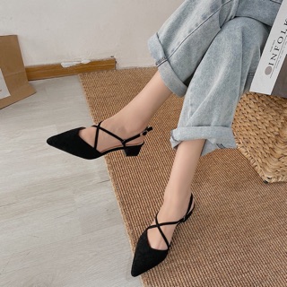 (Order) Giày búp bê quai chéo da lộn đế 3cm