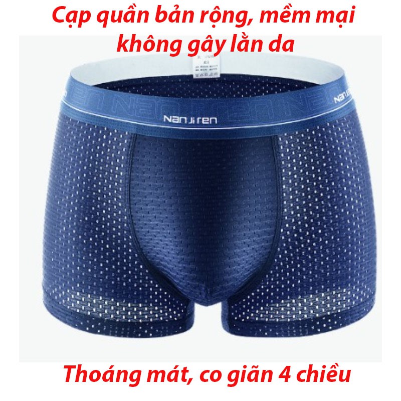 Quần Sịp Nam Cao Cấp, Quần Lót Nam Thun Lạnh, Hộp 4 Sịp Đùi Nam Vải Sợi Tự Nhiên Thun Lạnh, Thoáng Khí, Co Giãn 4 Chiều.