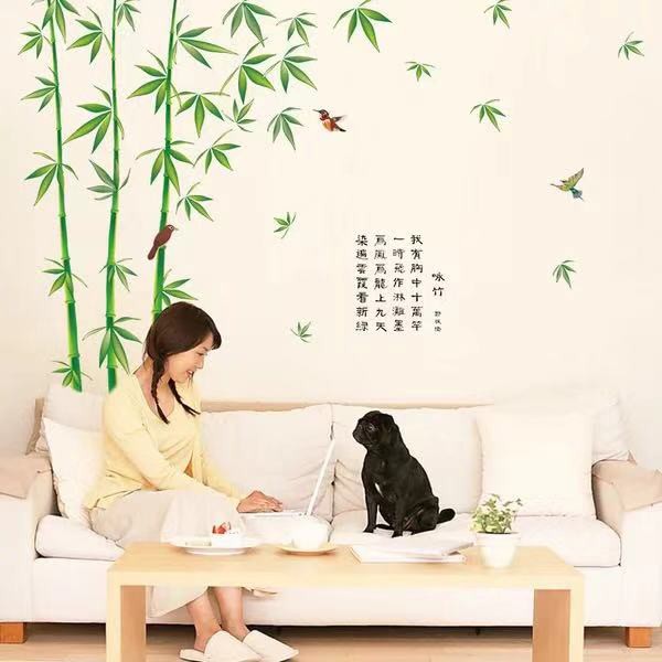 Decal trang trí tường Bụi Cây Trúc xanh Chim Chữ