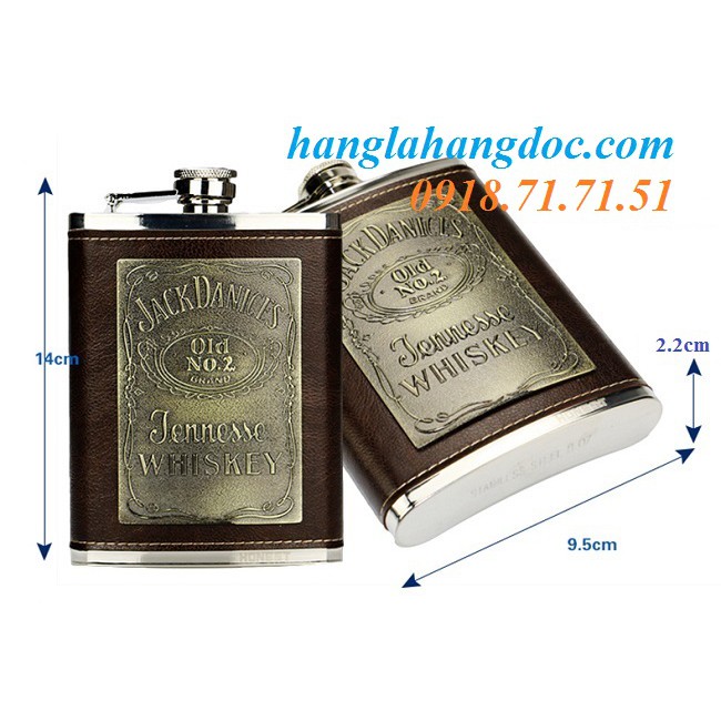 Bình đựng rượu inox bỏ túi Honest 8oz , bọc da Jack
