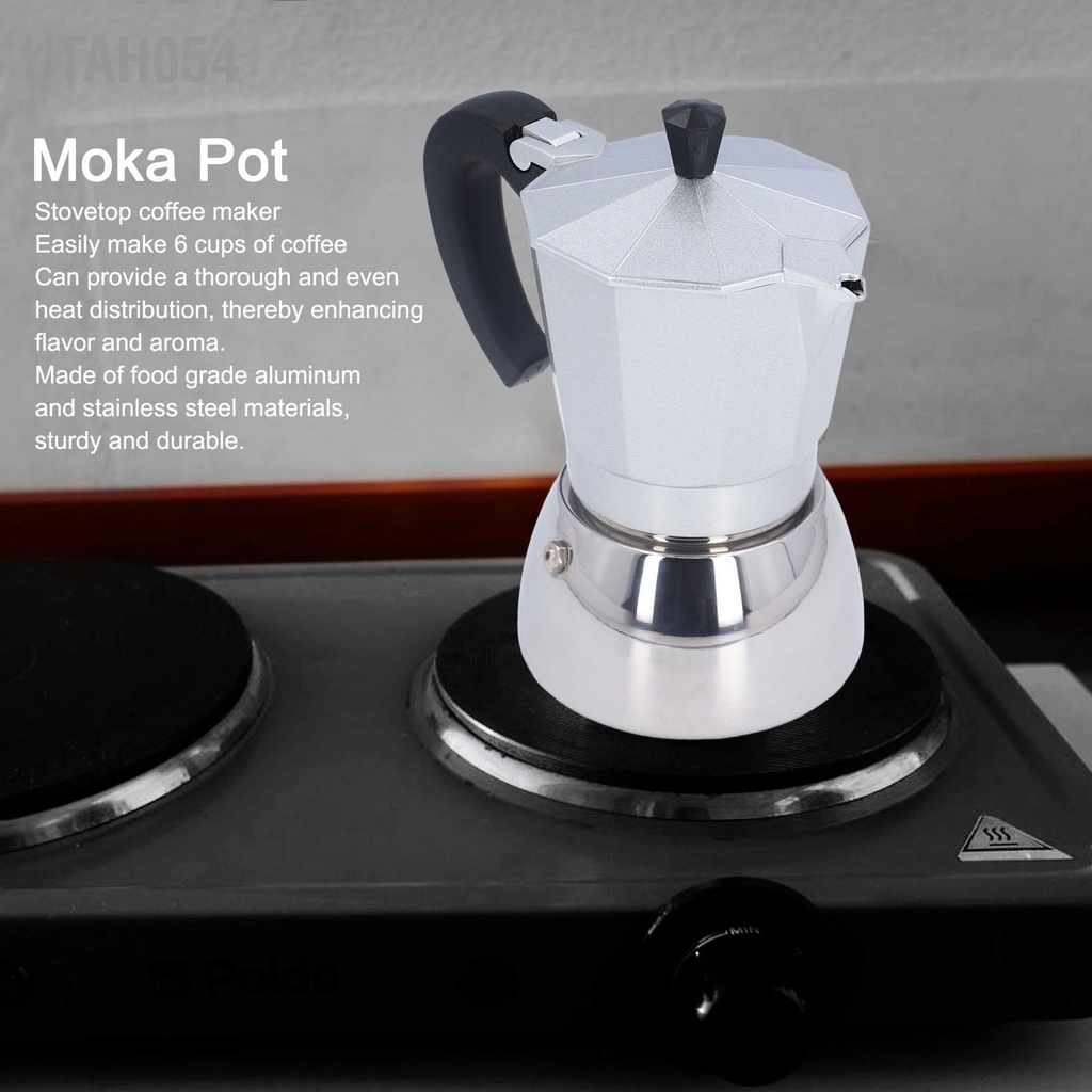 Utah054 Máy pha cà phê Stovetop 6 cốc Moka Pot Bình thơm ngon cho văn phòng bếp tại nhà