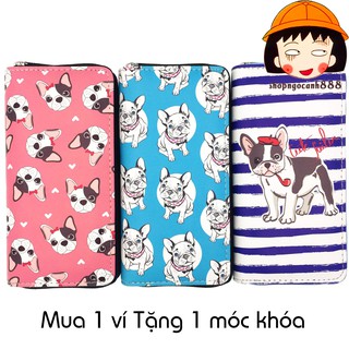 Bóp Ví Dài Cầm Tay Nữ Hoạt Tiết Hoạt Hình Chó Cún Siêu Dễ Thương !