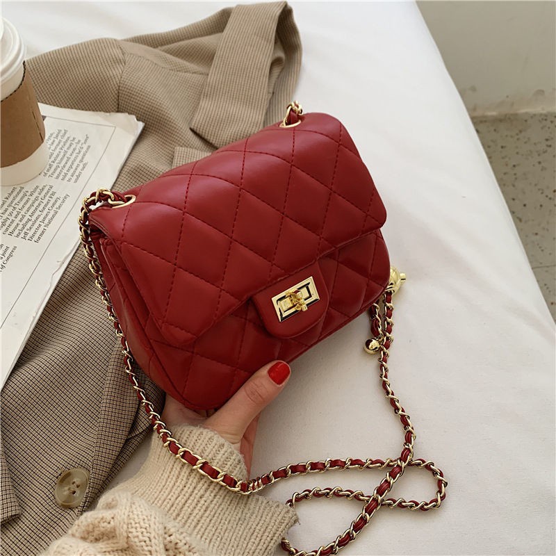 XIAOXIANGFENG Golden Ball Bag 2021 New Fashion Small Ck Women's Bag All-Match Rhombus Chain Bag Fashion Shoulder Bag