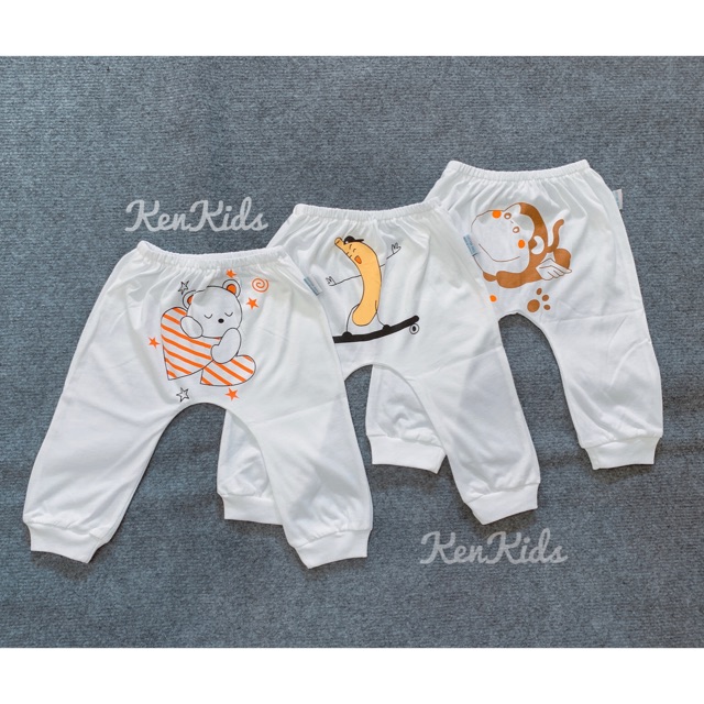 COMBO 3 Quần dài trắng mặc tã, in mông chất thun 100% cotton mịn mát cho bé