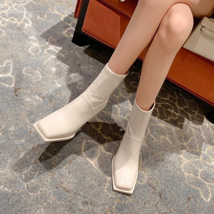 Giày Boot Cao Gót Mũi Vuông Thiết Kế Mỏng Cao Cấp Thời Trang