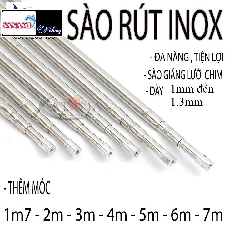 [Tặng móc] Sào Cá INOX Đa Năng Sào Chim Sào Phơi Đồ Đủ Size Chuyên Bẫy Chim Làm Cán Vợt,Cán Liềm 4m đến 7m S-1