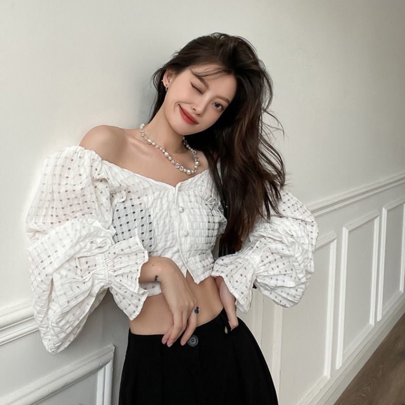 Áo kiểu COZOKC dài tay cổ chữ V thời trang