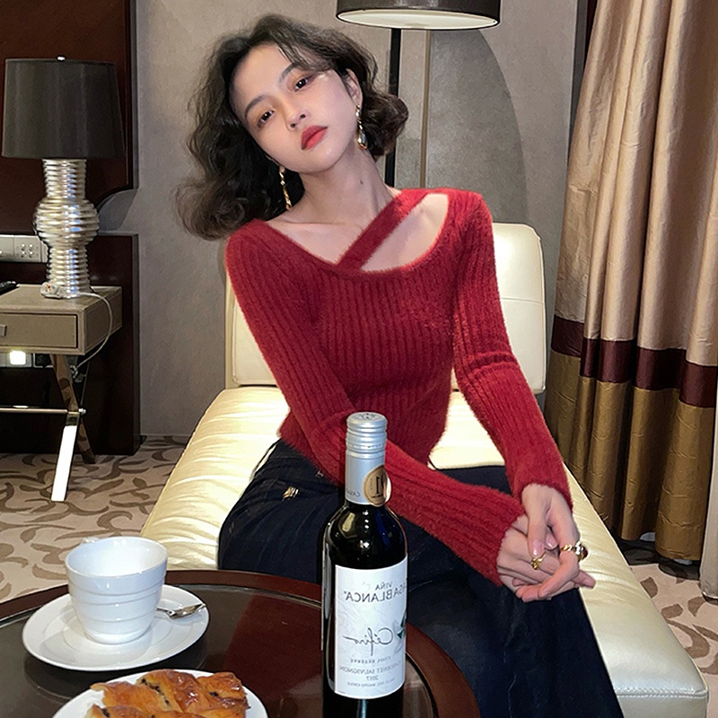 Porozi  Áo kiểu  len dệt kim tay dài phong cách Hàn Quốc thời trang