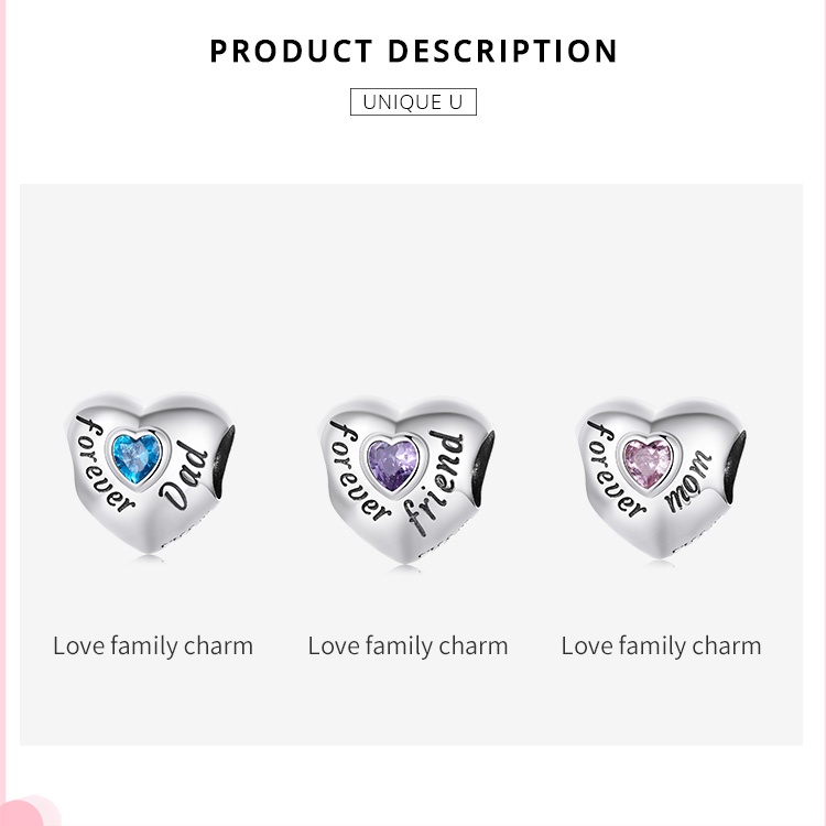 Hạt charm BAMOER Bạc 925 dùng làm vòng đeo tay tùy chọn màu sắc