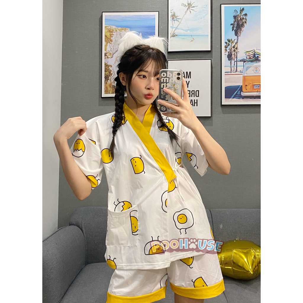 [Nhiều mẫu] Bộ đồ mặc nhà Pijama kimono ngủ chất liệu cotton, thiết kế đồ ngủ kiểu Nhật bản - Poohouse Pyjama