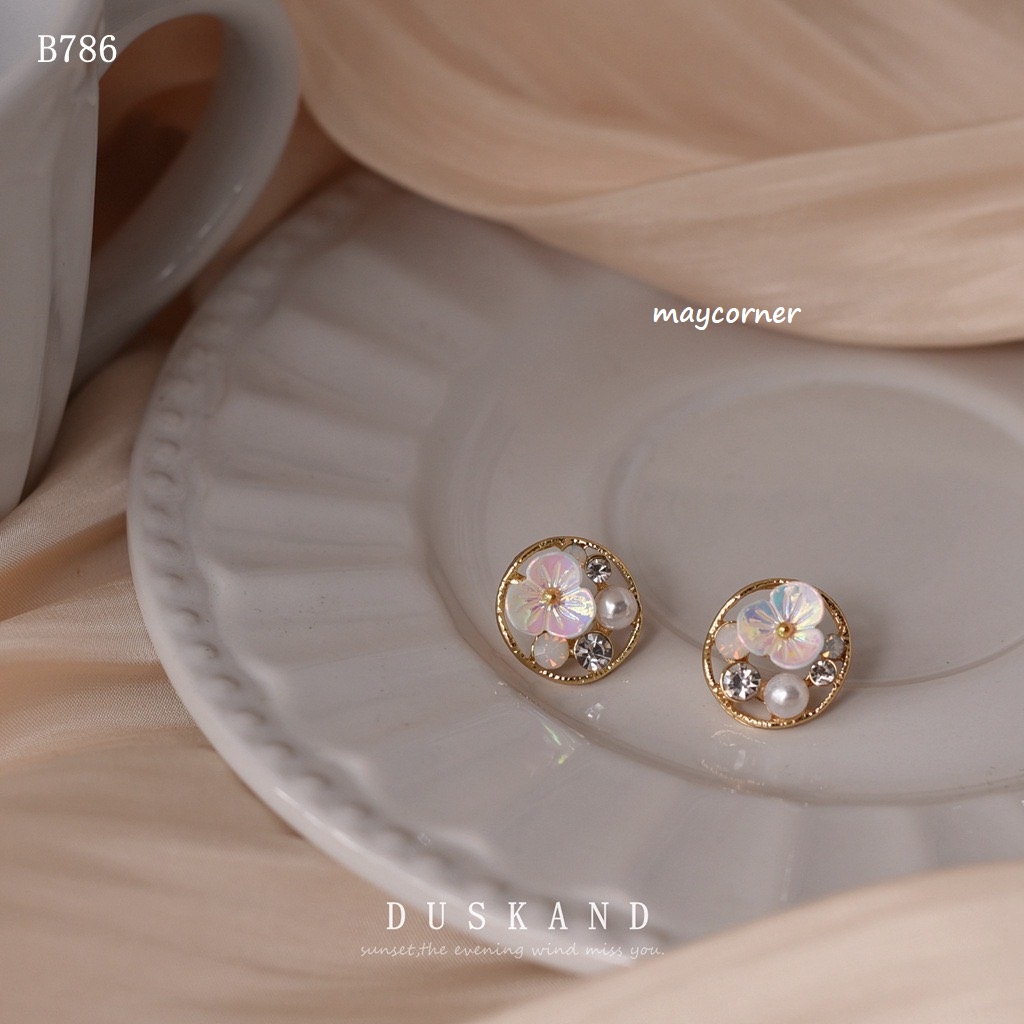 Khuyên tai đính ngọc hoa sang trọng cao cấp mạ 925 sáng B786