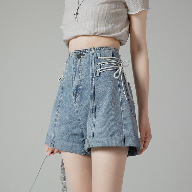 Quần Short Denim Lưng Cao Ống Rộng Thời Trang Mùa Hè Dành Cho Nữ
