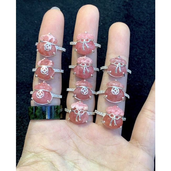 Nhẫn bạc mặt túi tiên các loại đá phong thủy hút tài lộc