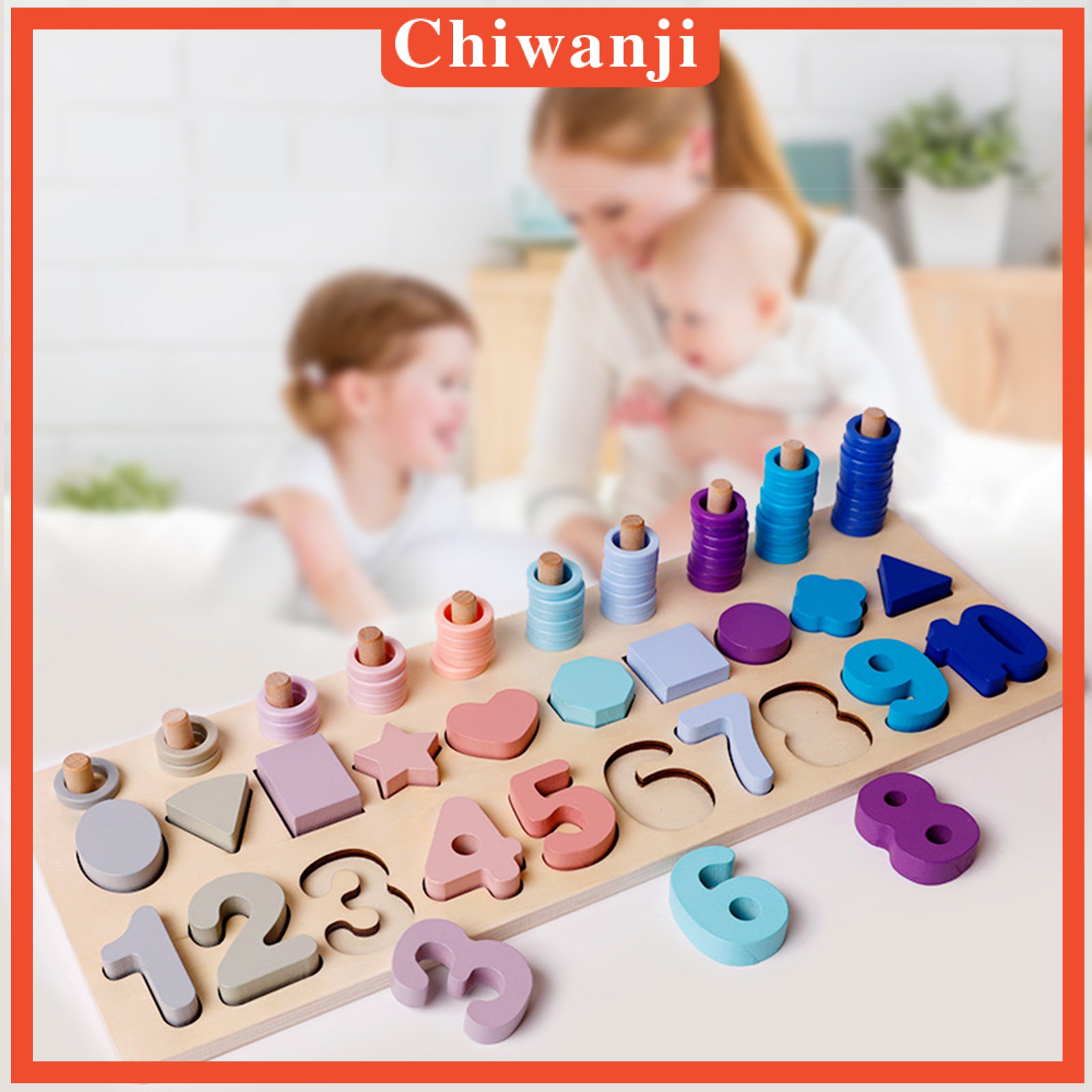 [CHIWANJI] Rainbow Rings Board Wooden Color Sorter Sorting Matching Toys Preschool