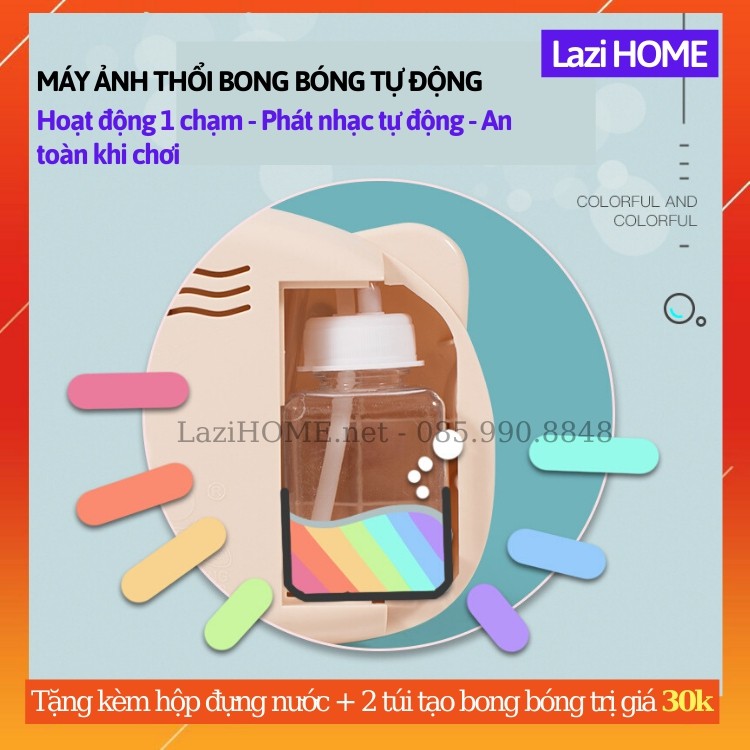 [MUA 1 ĐƯỢC 2] Đồ chơi trẻ em, do choi tre em máy ảnh thổi bong bóng Lazi HOME - Tặng bình đựng nước + 2 túi tạo bong bó