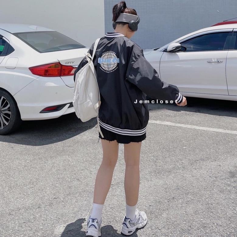 Áo Khoác Bomber Jacket Kaki 1 Lớp Form Rộng Phản Quang Logo Tròn Freesize Nam Nữ Ullzang Unisex