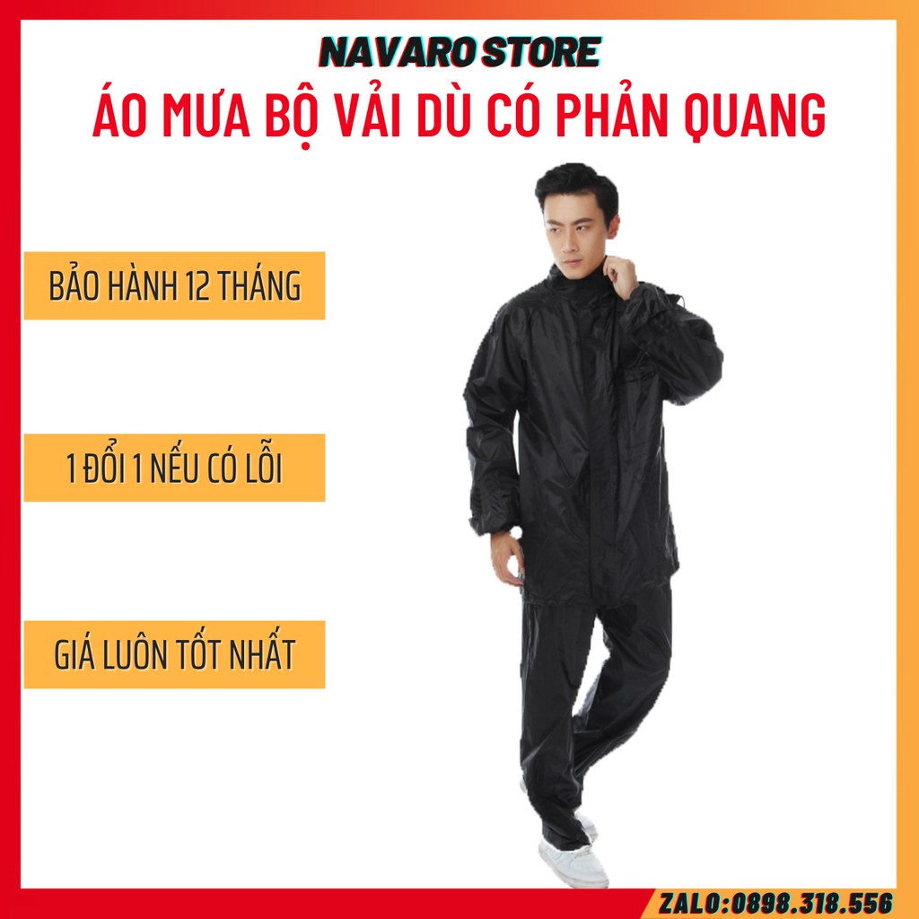 Áo Mưa Bộ Người Lớn VẢI DÙ NAVARO Có Phản Quang Bộ Áo Mưa Và Quần Size Từ 50kg Đến 75kg Giá Rẻ Bền Đẹp Tiện Lợi Giá Sỉ