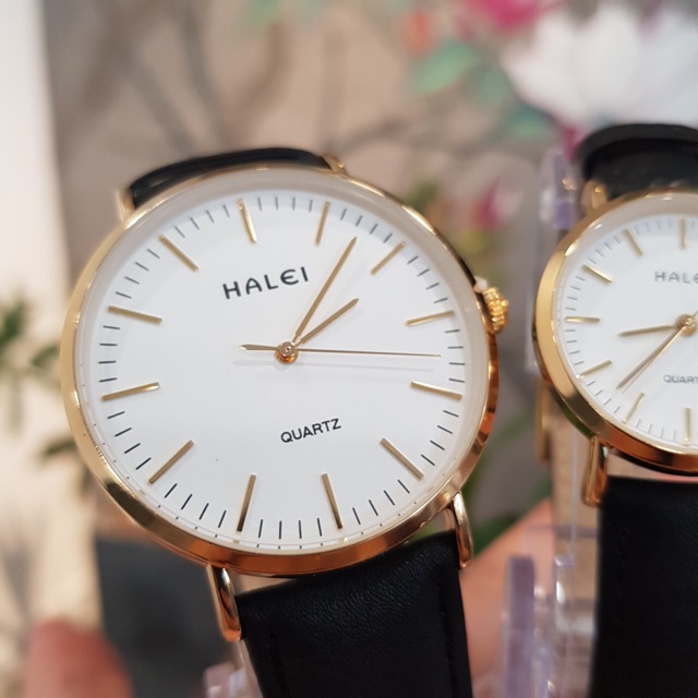 Đồng hồ đôi nam nữ Halei dây da đen mặt số vạch chống nước chống xước tuyệt đối 3atm Tony Watch 68 | BigBuy360 - bigbuy360.vn