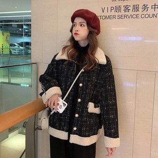 Áo khoác dạ Tweed lót bông cúc ngọc thu đông Hàn Quốc-HC437.Ảnh thật 4 hình cuối