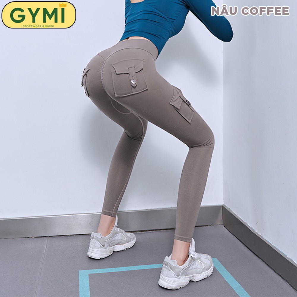 Quần tập gym yoga nữ chun mông túi hộp Mitao Girl x GYMI QD30 dáng legging chất thun poly mền mịn cạp chéo nâng mông